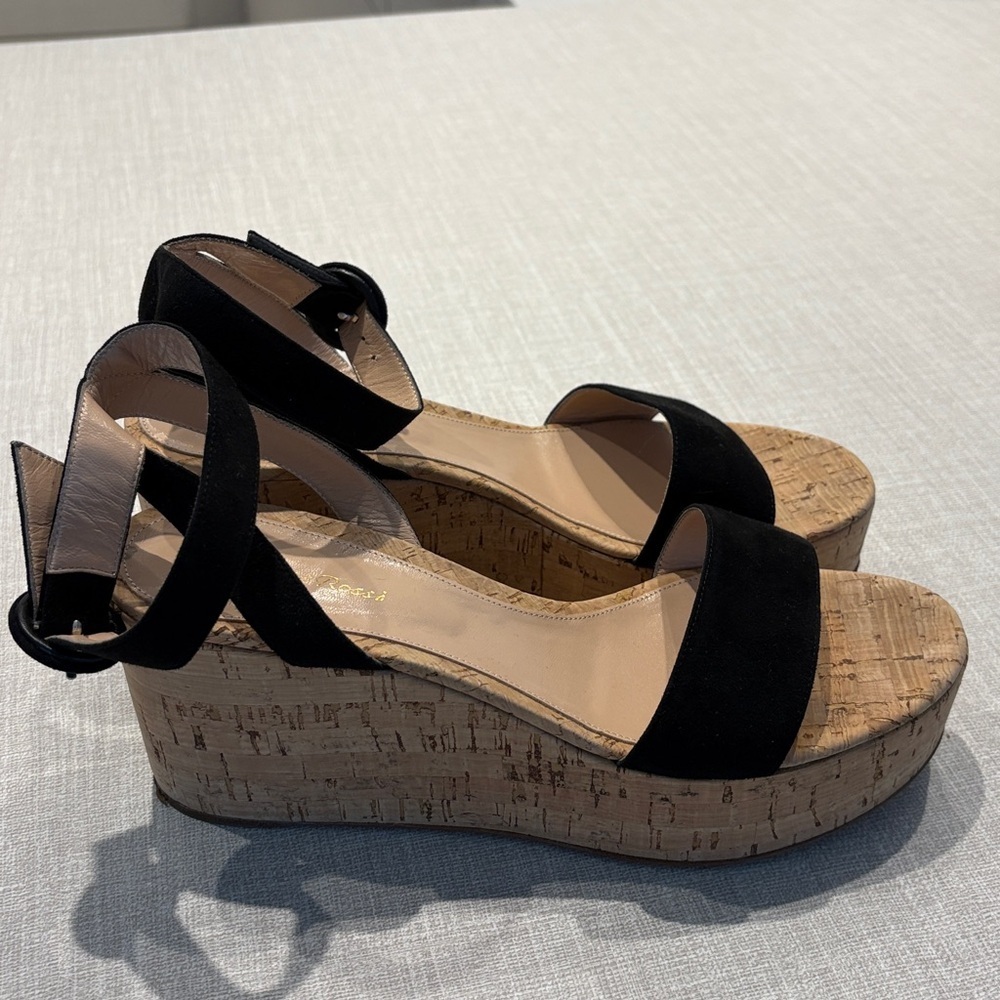 Gianvito Rossi Black Suede Cork Sandals